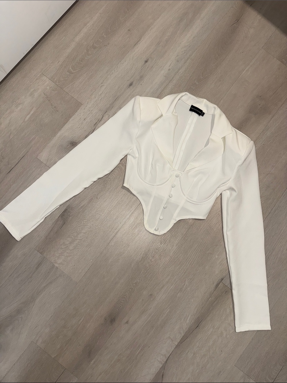 PrettyLittleThing White Long-Sleeve Corset Crop Top